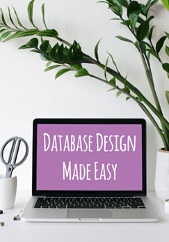 Stock photo of laptop with customised 'Database Design Made Easy' text on screen